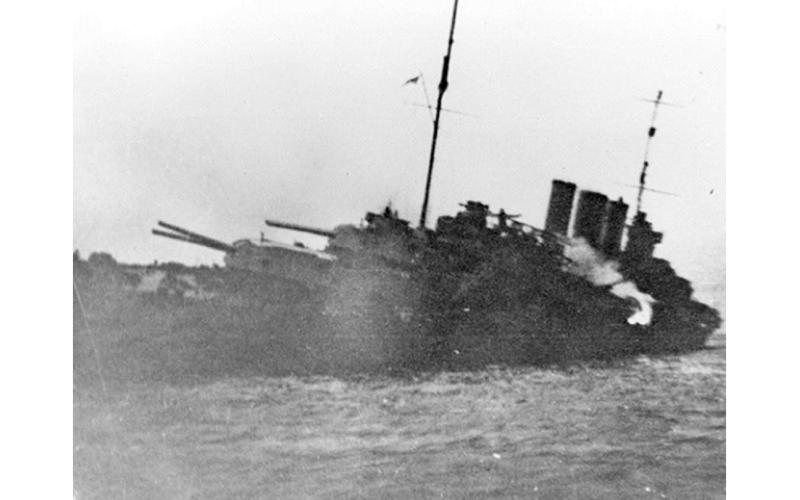 The stricken HMAS Canberra following the action off Savo Island. This stretch of water is now known as Iron Bottom Sound after dozens of Allied and Japanese ships were sunk there during World War II.