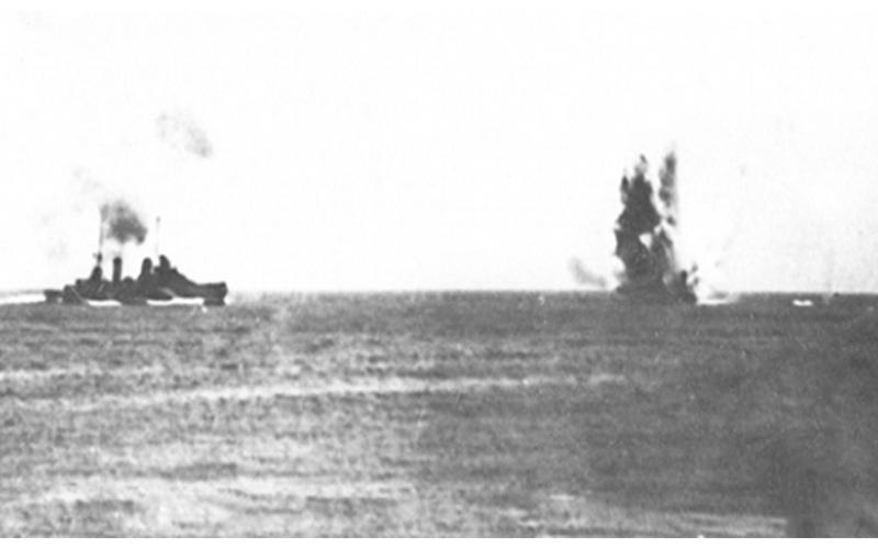 HMAS Hobart under attack in the Coral Sea.