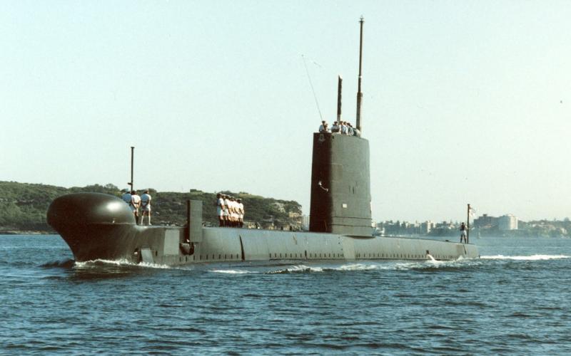 An Oberon-class submarine entering Sydney harbour.