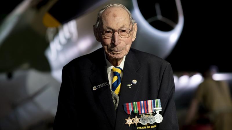 Veteran, Lance Cooke at the Victory in the Pacific Day 75th Anniversary commemorative service, held at the Australian War Memorial, Canberra.