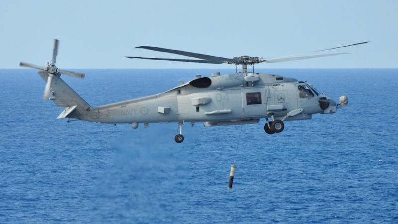 The Royal Australian Navy’s MH-60R Romeo helicopter conducts functional testing of the newly fitted Airborne Low Frequency Sonar System (ALFS).