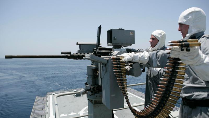 HMAS BALLARAT's Mini Typhoon engages a practice target.