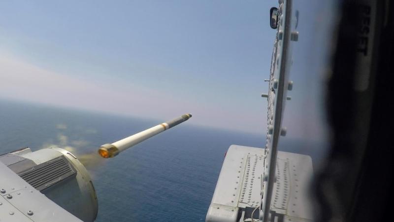 The first firing of the APKWS rocket from an RAN MH-60R.  The firing was against two High Speed Inflatable Towed Targets (HSITT) in the Eastern Australian Exercise Area.