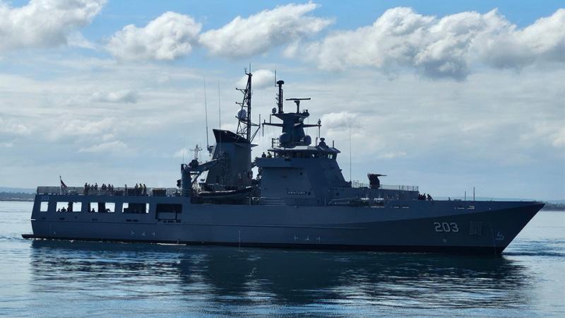 NUSHIP Arafura sails off the coast of Western Australia.